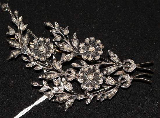 A 19th century silver and seed pearl spray brooch, 3.5in.